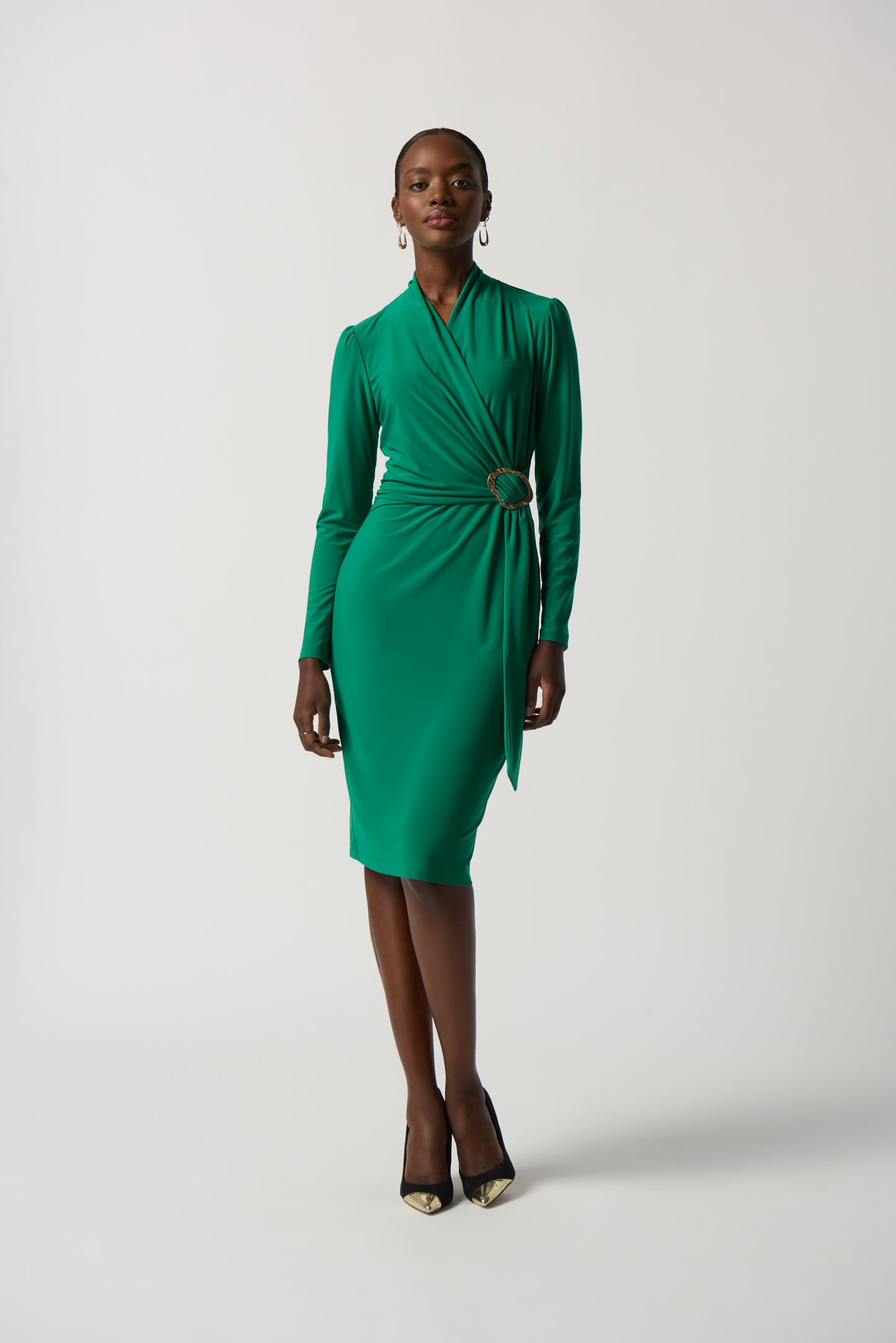 Vestido cruzado manga larga verde 233119