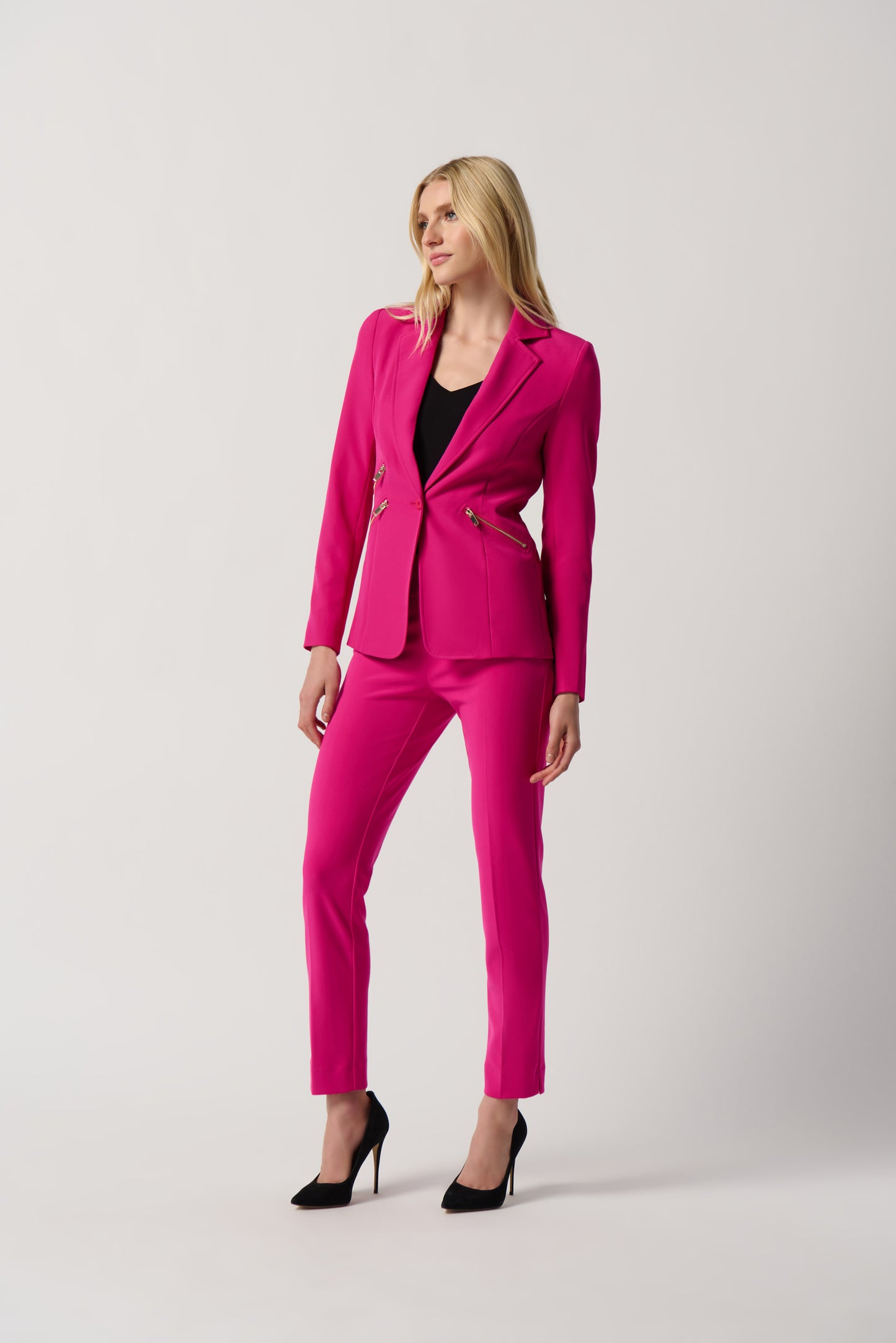 Blazer tejido con bolsillos con cremallera fucsia 234929