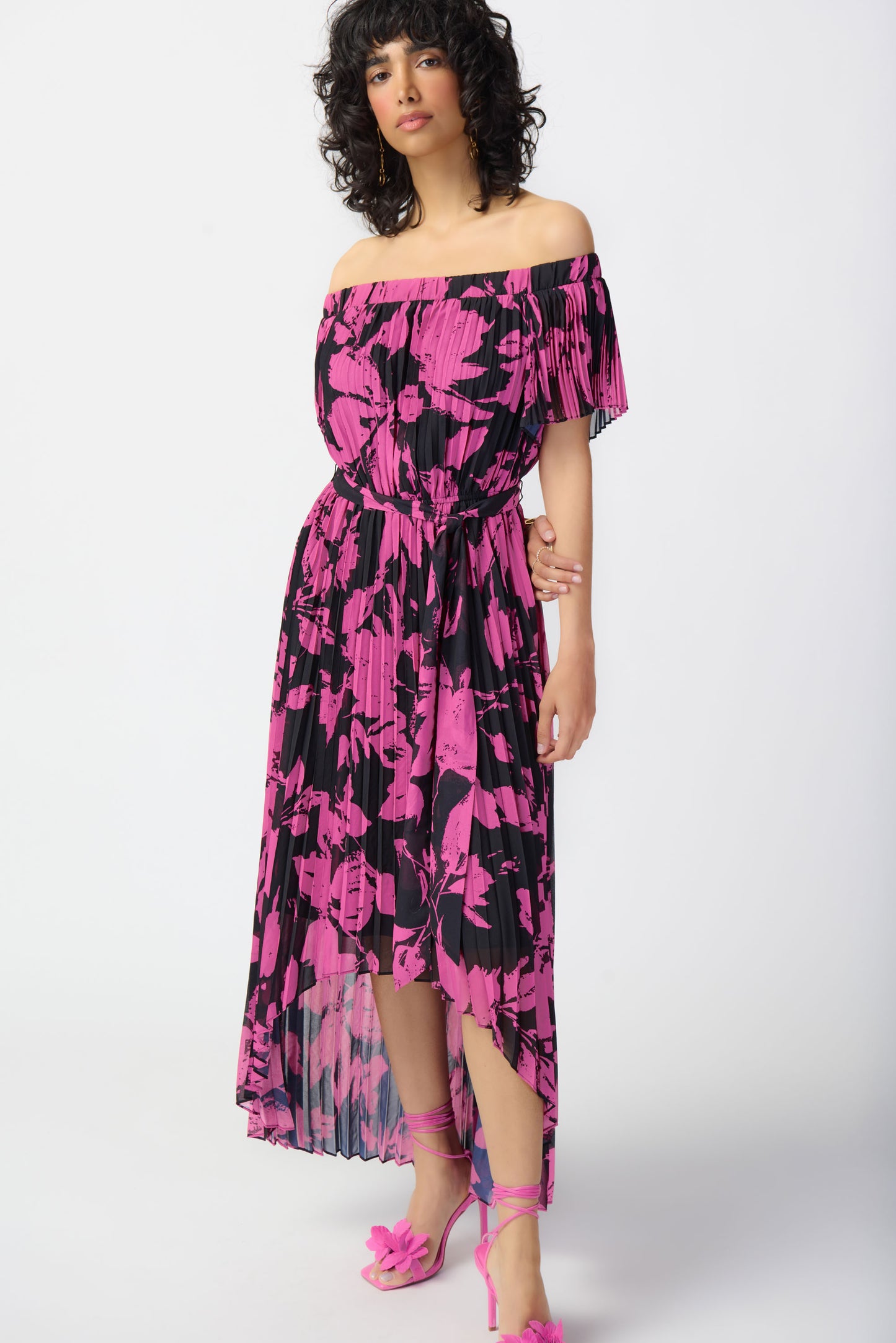 Vestido plisado de gasa estampado floral 241908