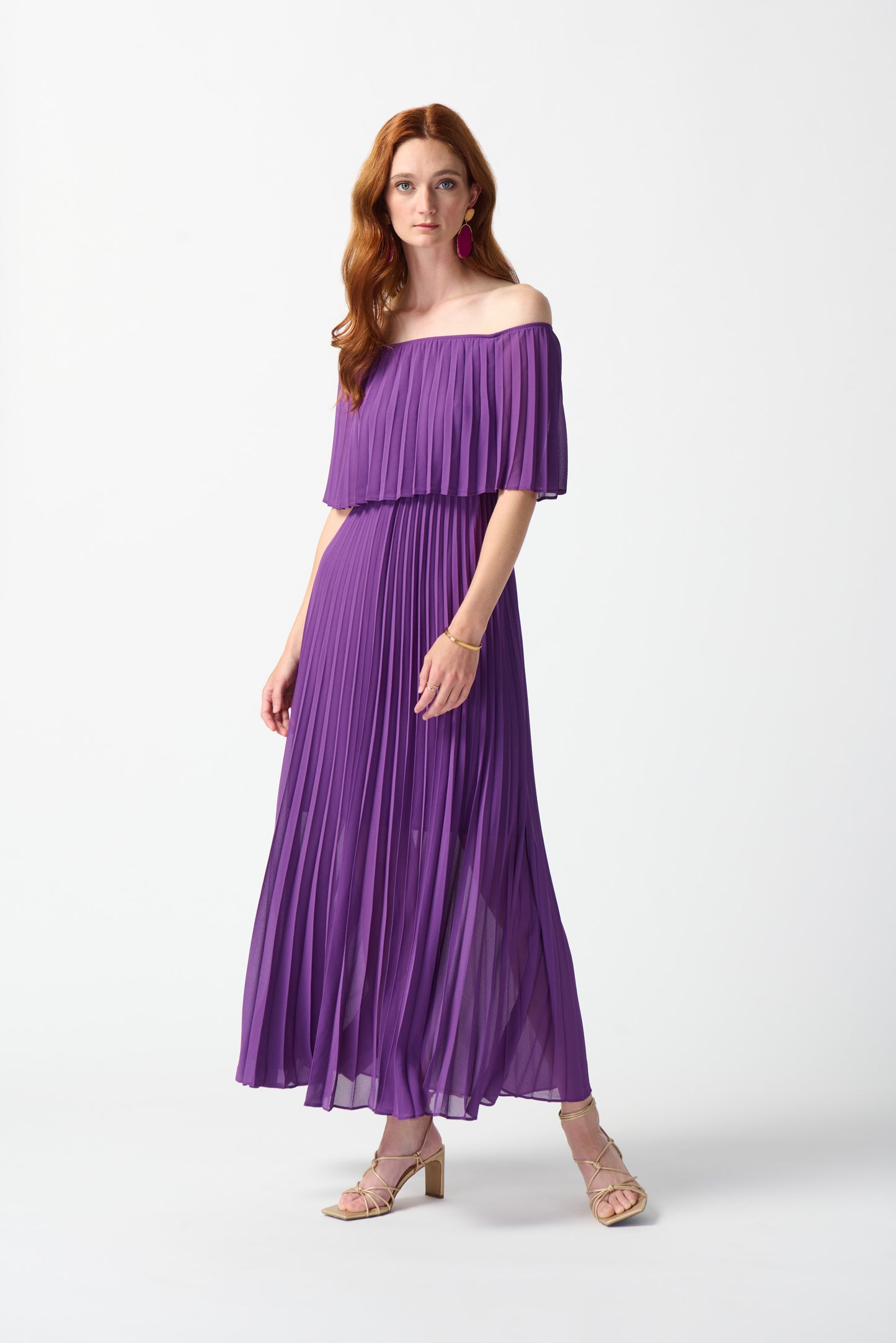 Vestido plisado de gasa púrpura 242926