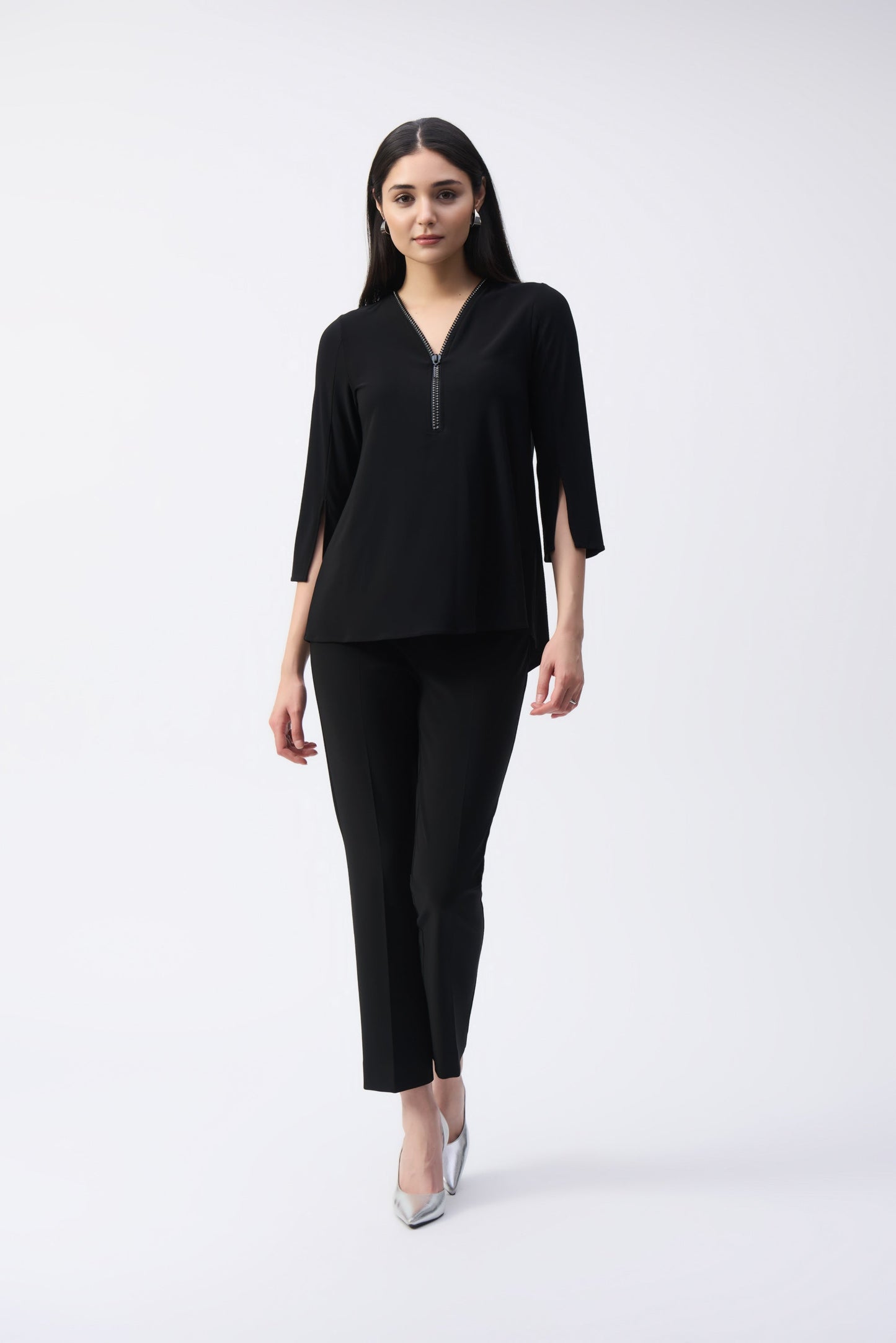 Blusa con escote V con cremallera negro 243314