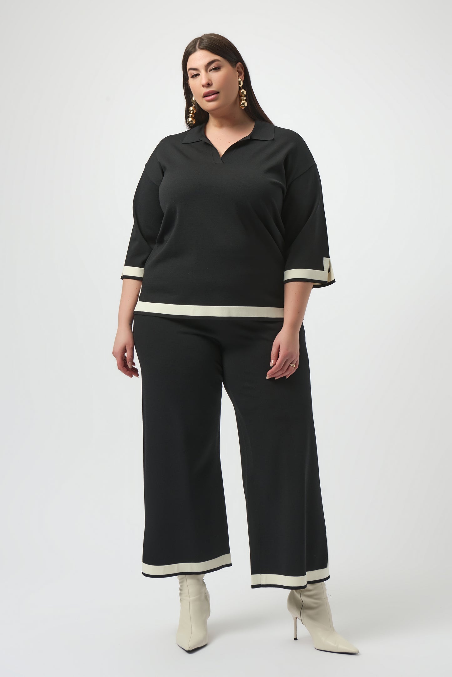 Pantalón culotte de punto con bloques de color negro y vainilla 253910