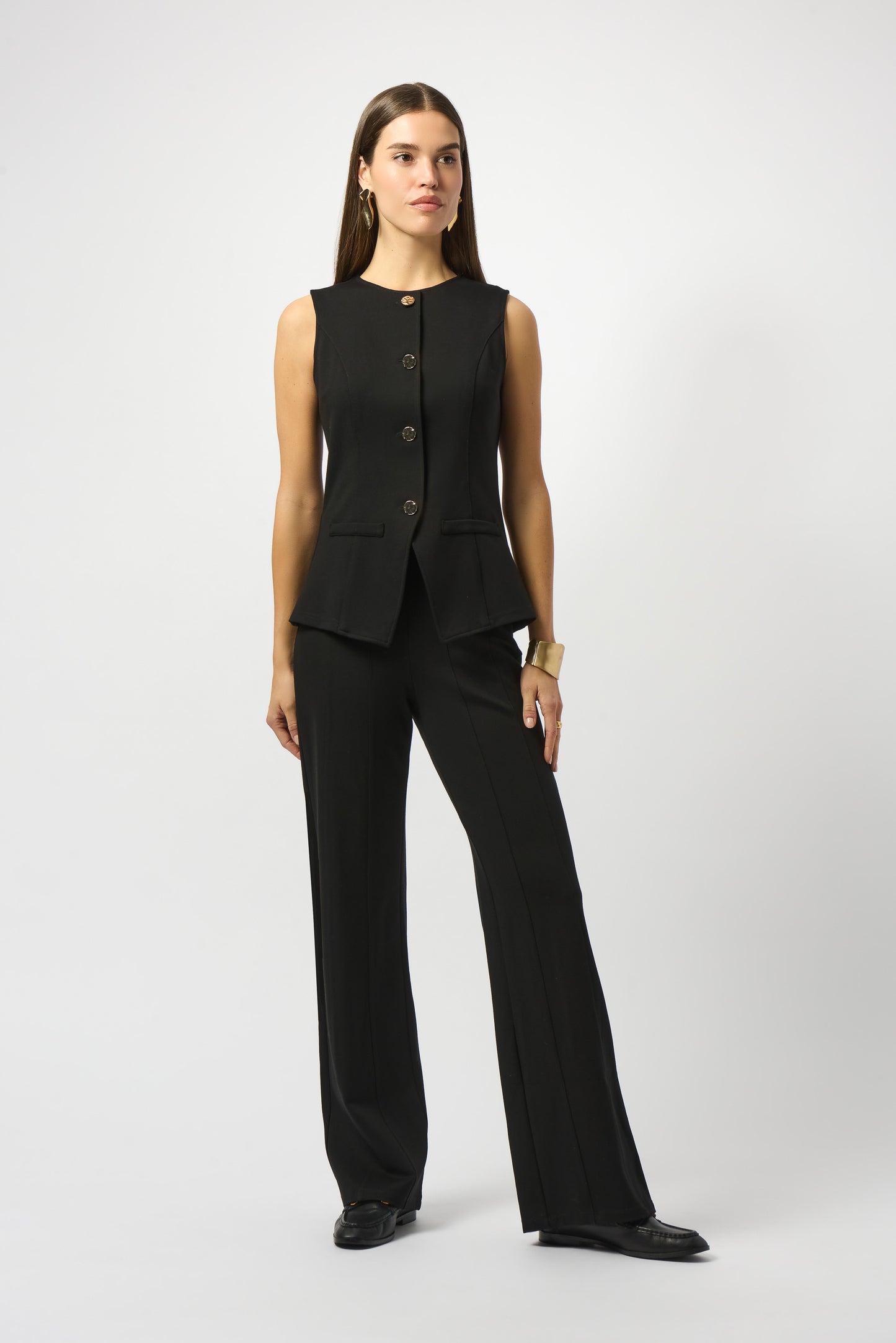 Pantalón de pierna ancha de punto grueso negro 253919