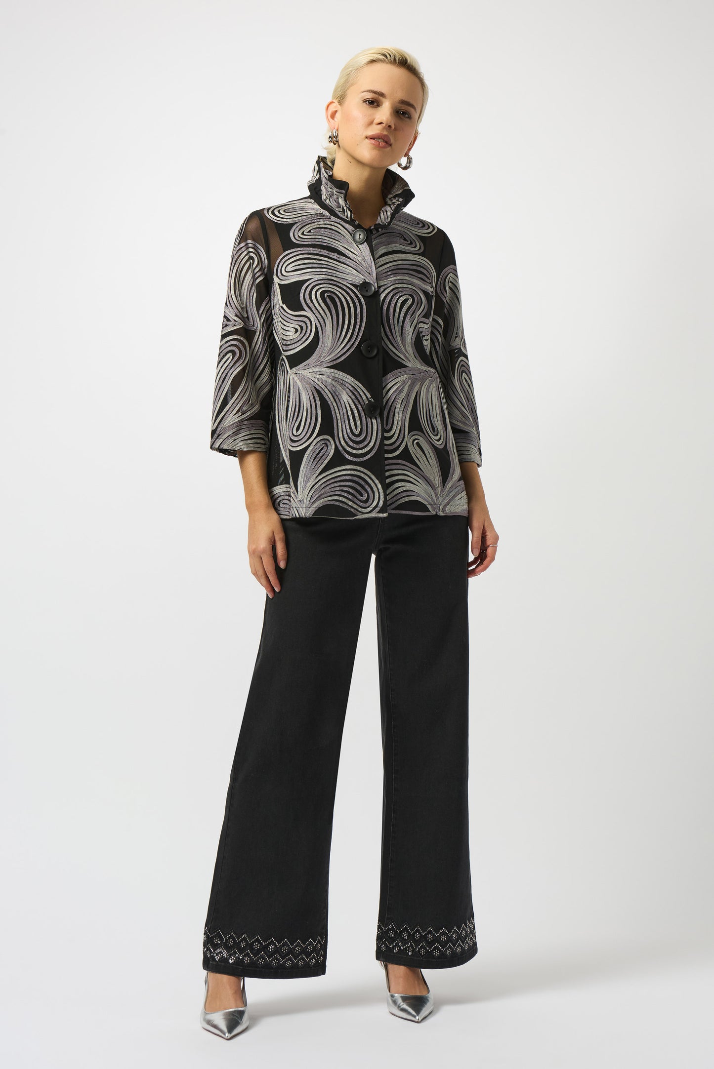 Chaqueta de malla bordada negro 253949