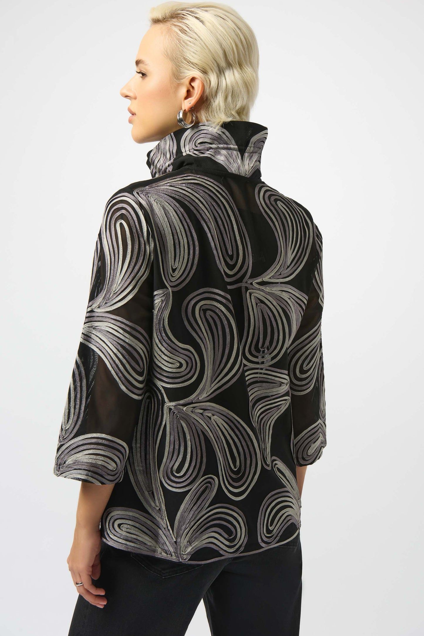 Chaqueta de malla bordada negro 253949