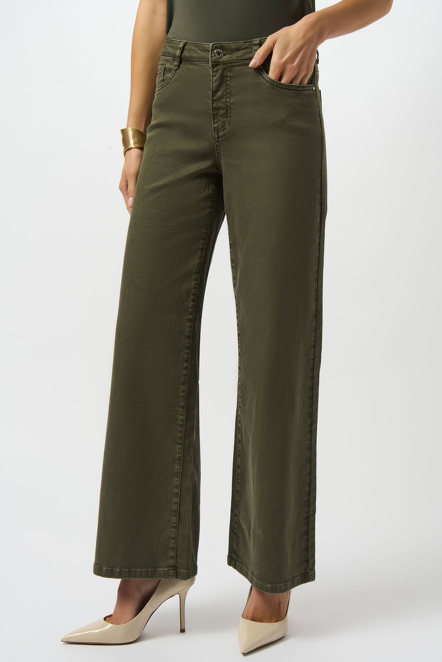 Jeans elásticos de pierna ancha verde aguacate 253950