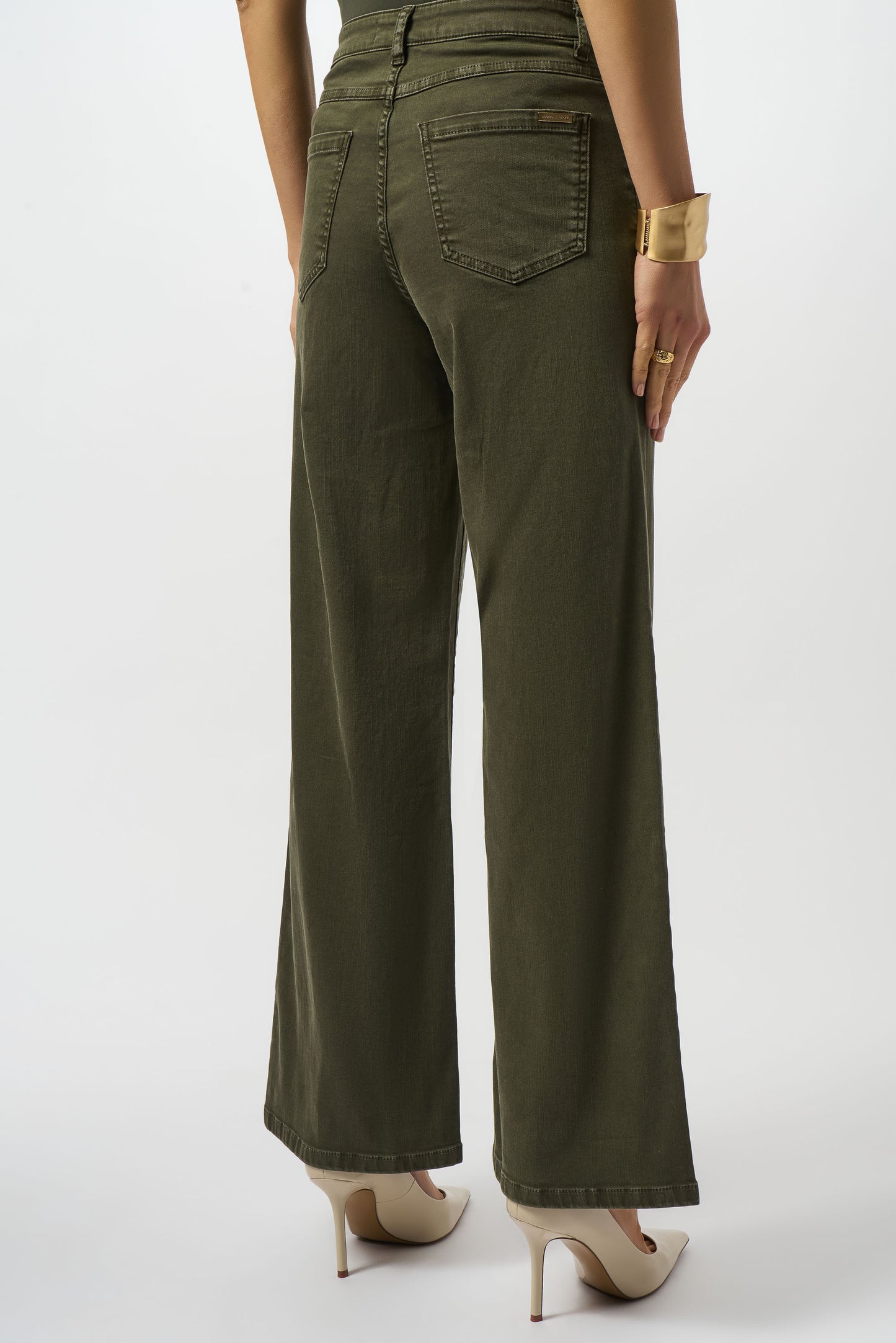 Jeans elásticos de pierna ancha verde aguacate 253950