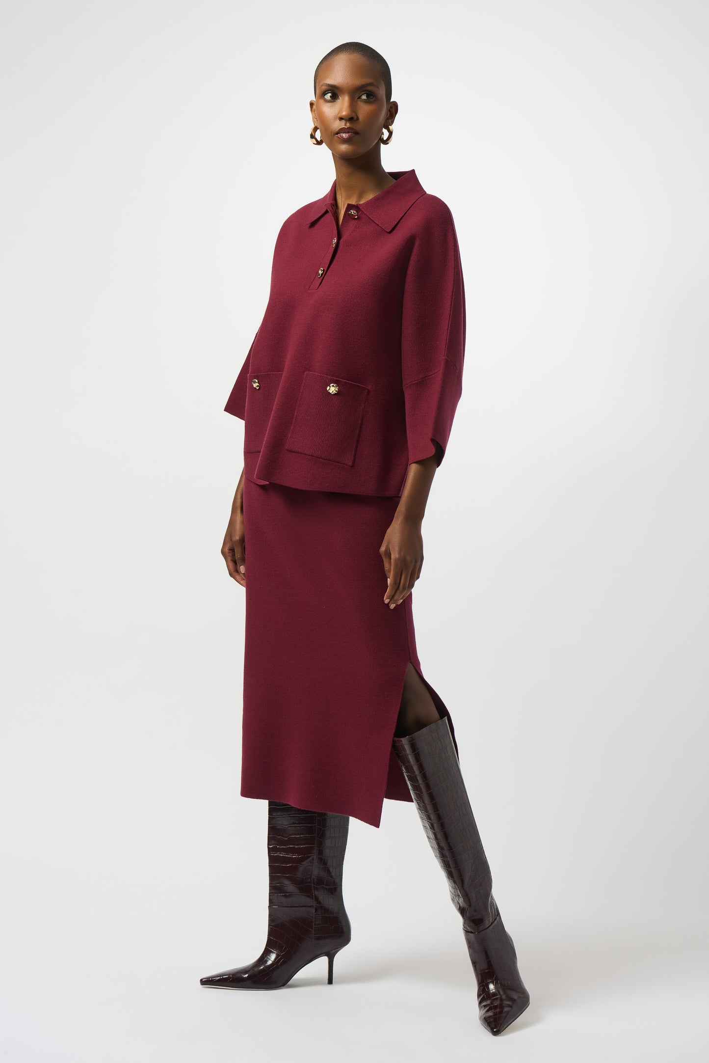Jersey con cuello polo rojo merlot 253962