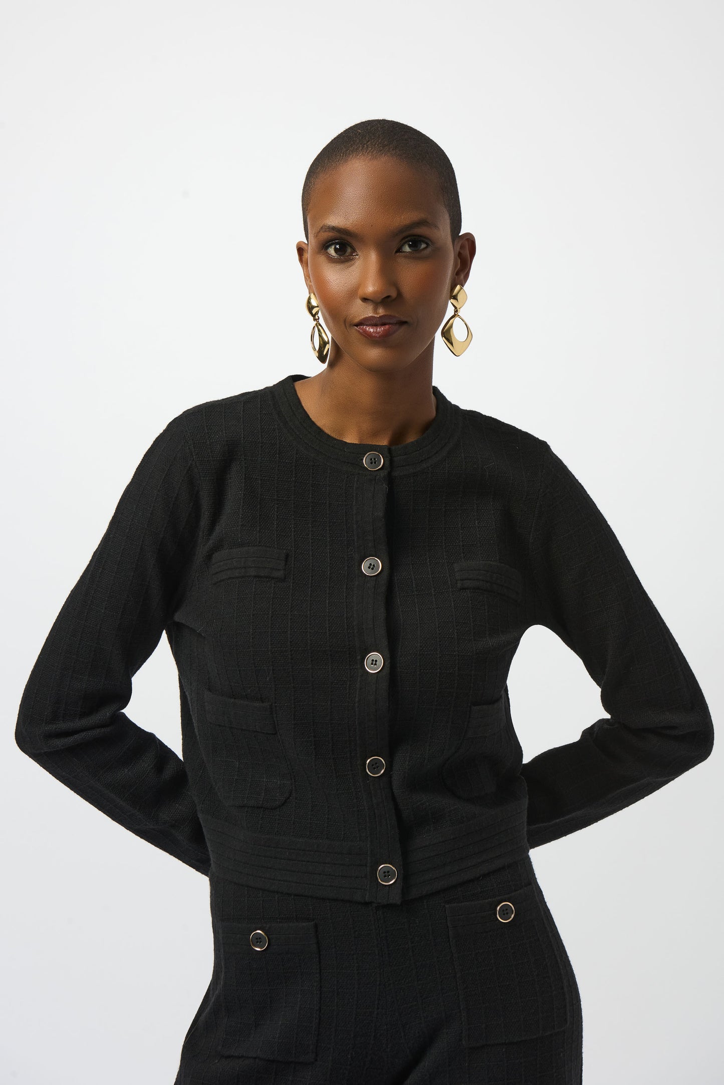 Chaqueta de punto con cuello redondo negro 253983