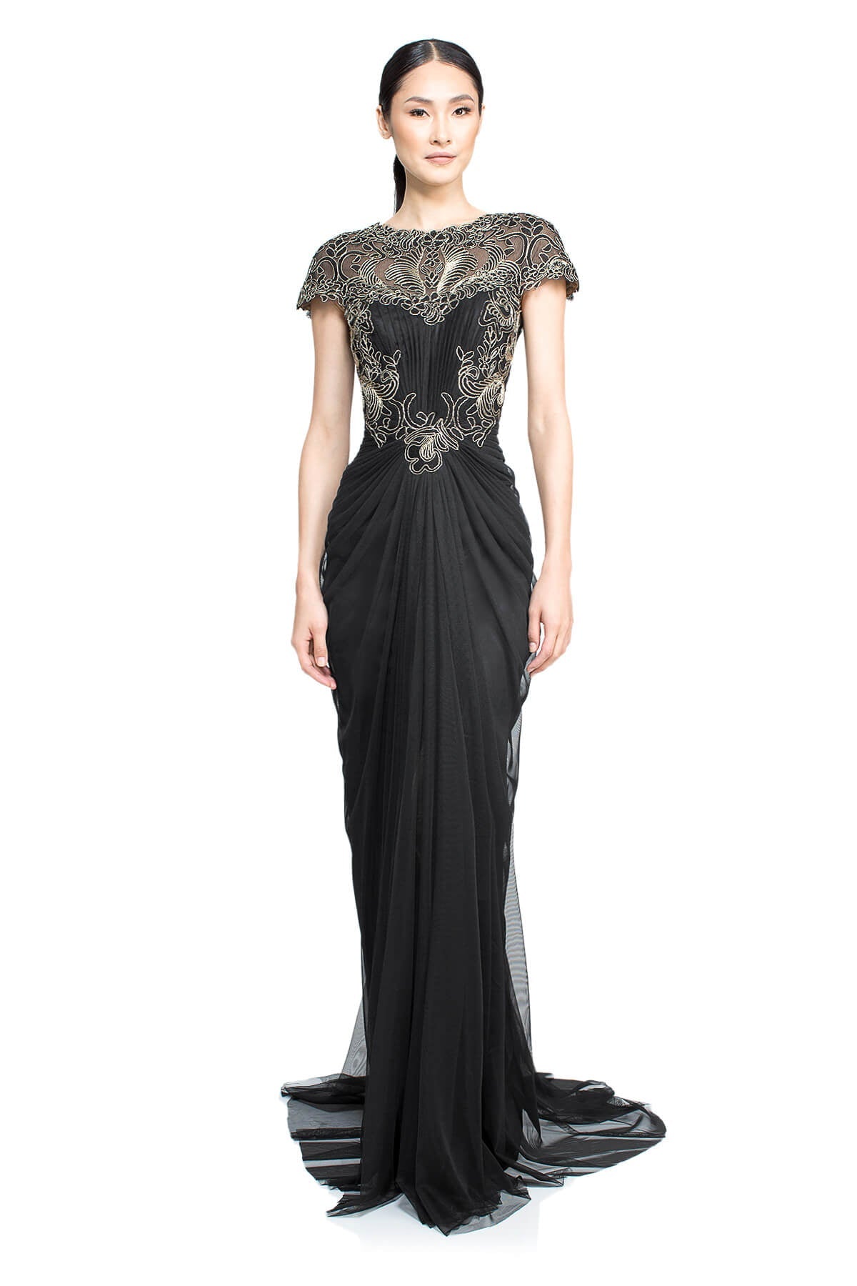 Vestido drapeado rosa con diseño dorado ALX1125L