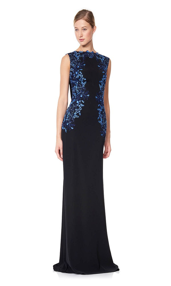 Vestido negro con bordado lateral azul ASF1771L DIBRA
