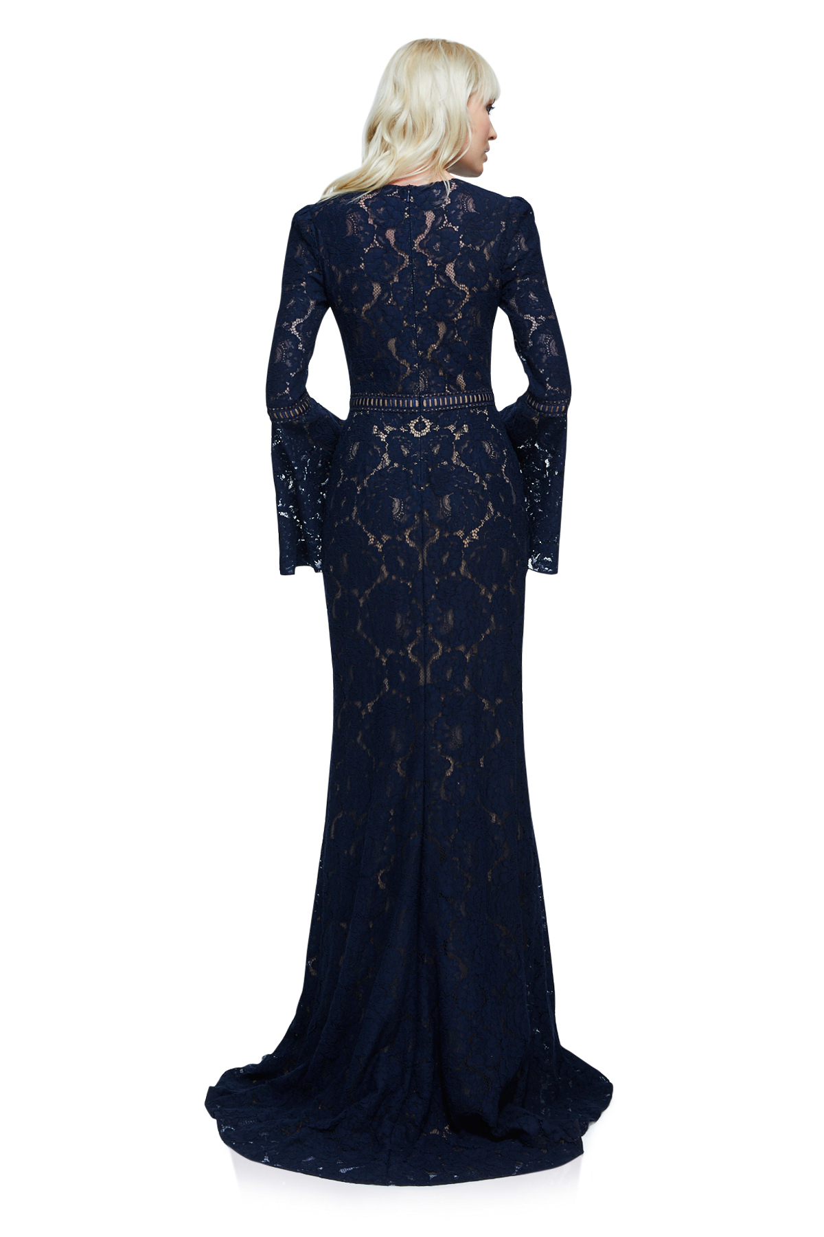 Vestido de encaje marino con manga de campana AYV17735L DIBRA