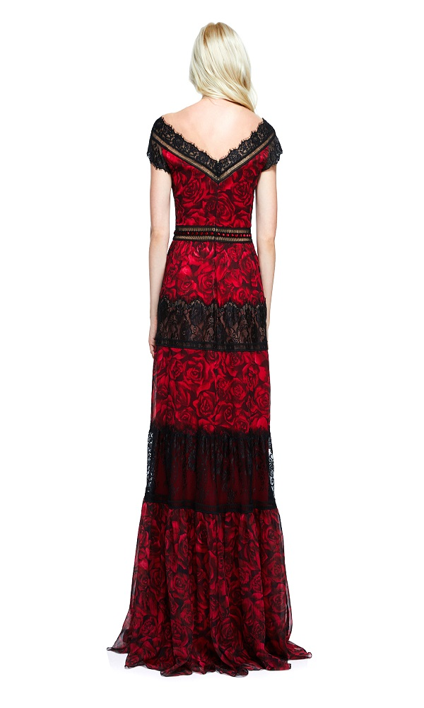 Vestido de gasa estampado de rosas rojas AZV17607L