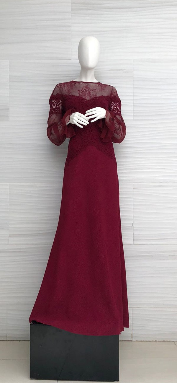 Vestido de crepe texturizado vino con manga abullonada AZY17747L