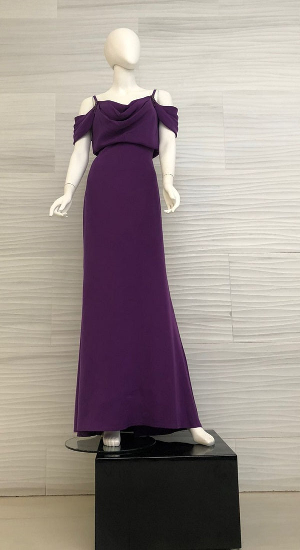 Vestido crepe violeta escote acampanado BCI18186L