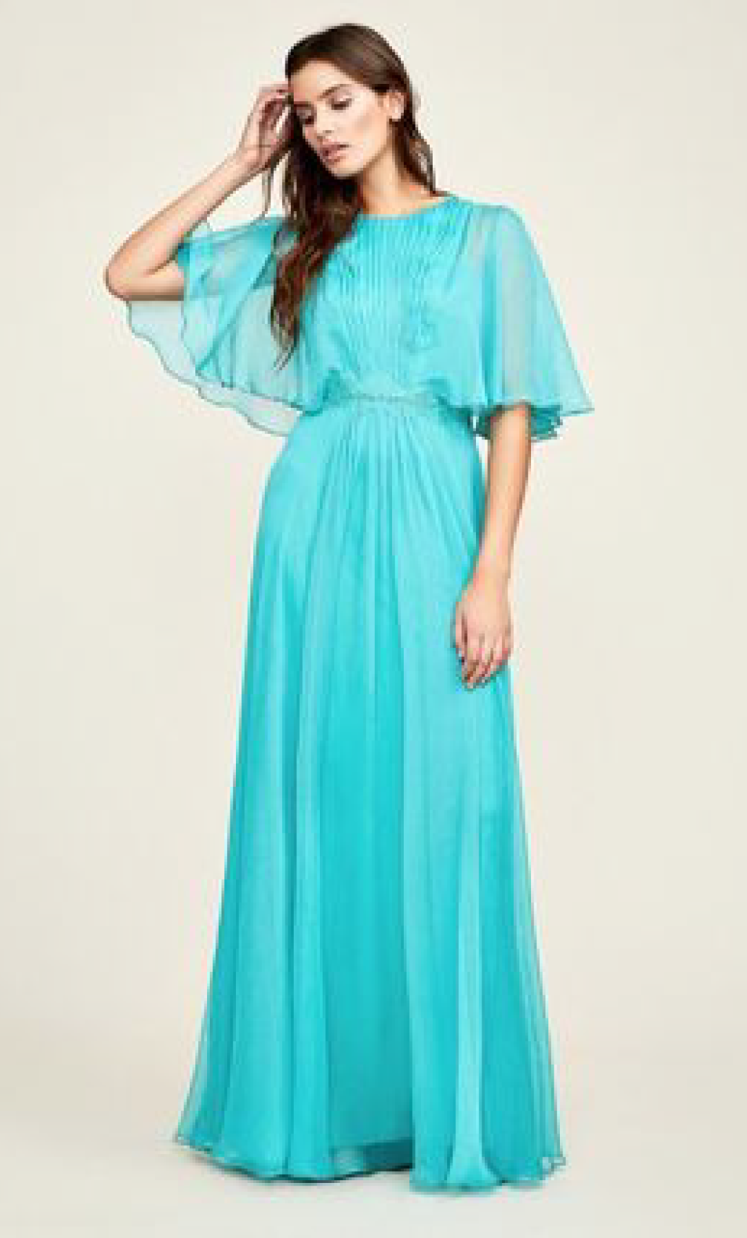 Vestido aqua de gasa 18245 Tadash Shoji