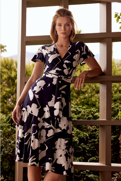 Vestido floral azul marino y beige 231047
