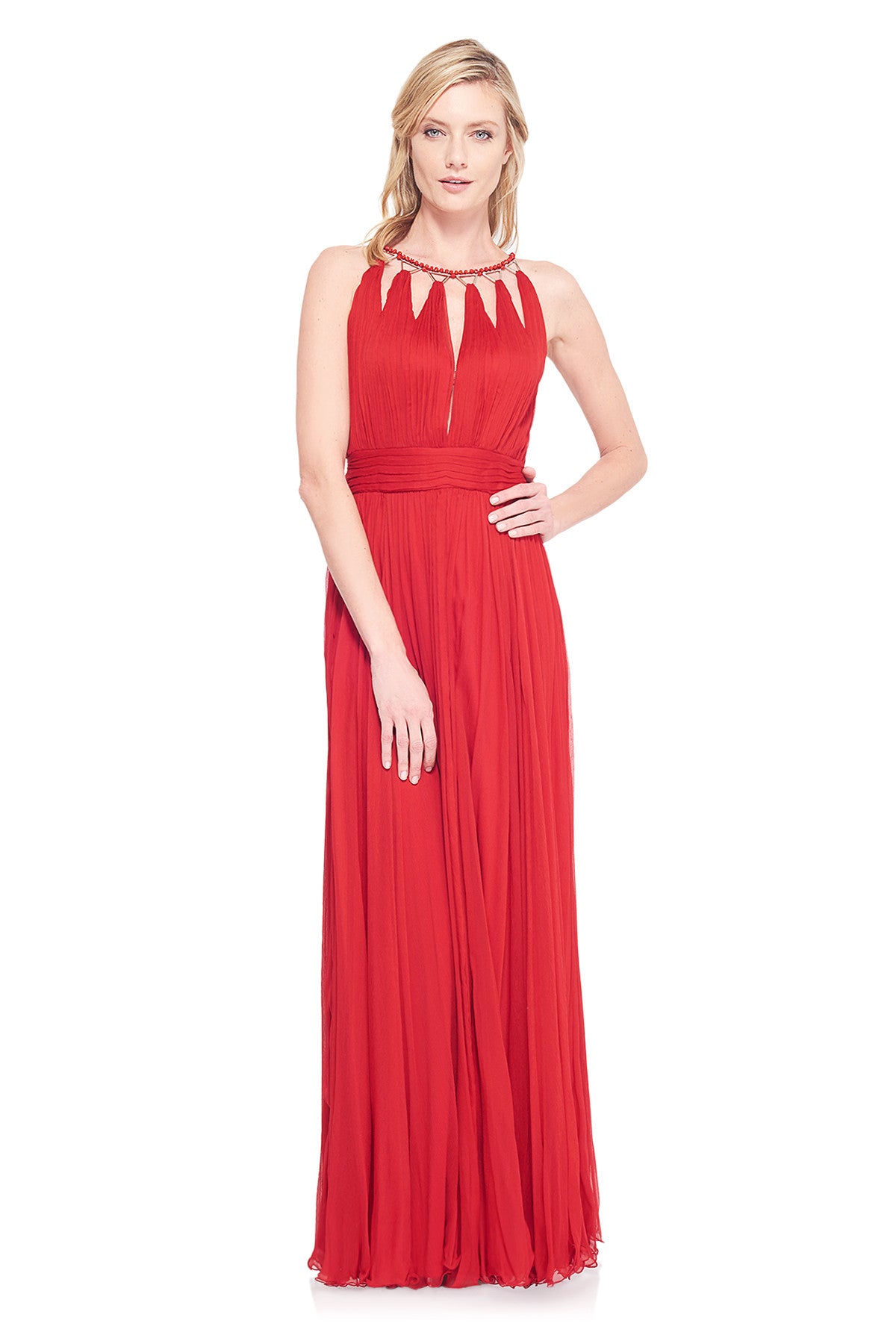 Vestido rojo plisado 16701 Tadashi Shoji