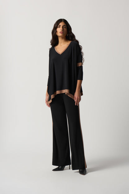 Blusa bloques de color negro y beige 233101