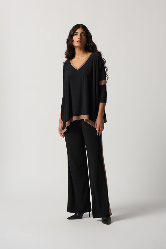 Blusa bloques de color negro y beige 233101