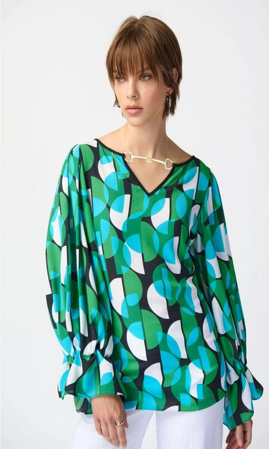 Blusa con estampado geométrico de manga larga 241116 Joseph Ribkoff