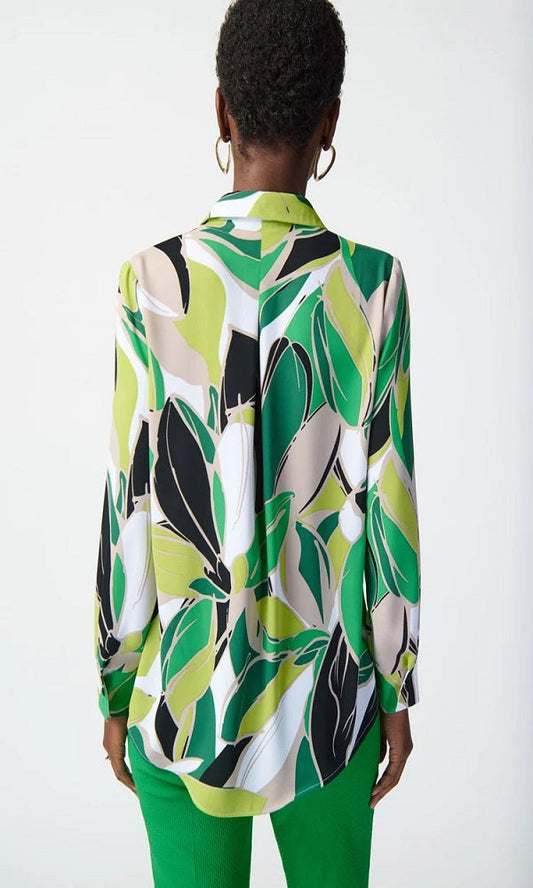 Blusa estampado tropical de manga larga y pedrería 241153 Joseph Ribkoff