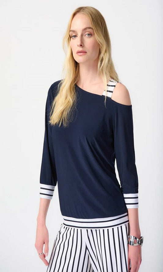 Blusa de un tirante y manga larga marino 241168 Joseph Ribkoff