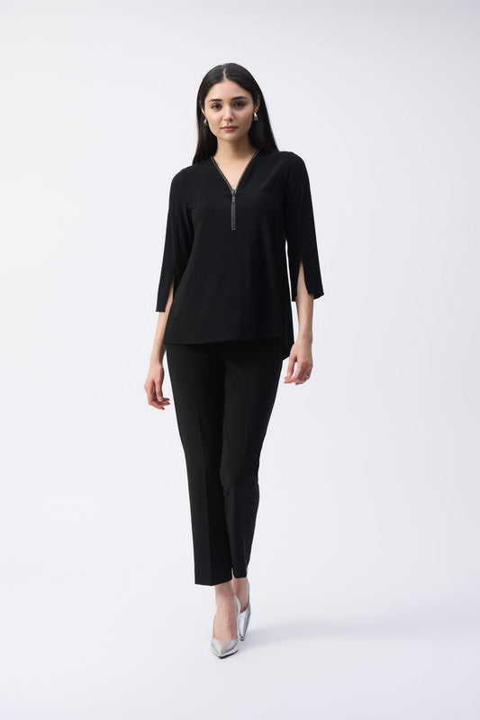 Blusa con escote V con cremallera negro 243314