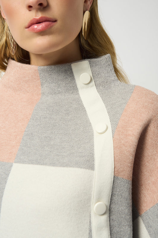 Suéter con estampado de tartán gris y rosa 243948F25