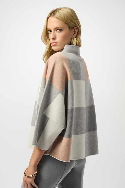 Suéter con estampado de tartán gris y rosa 243948F25