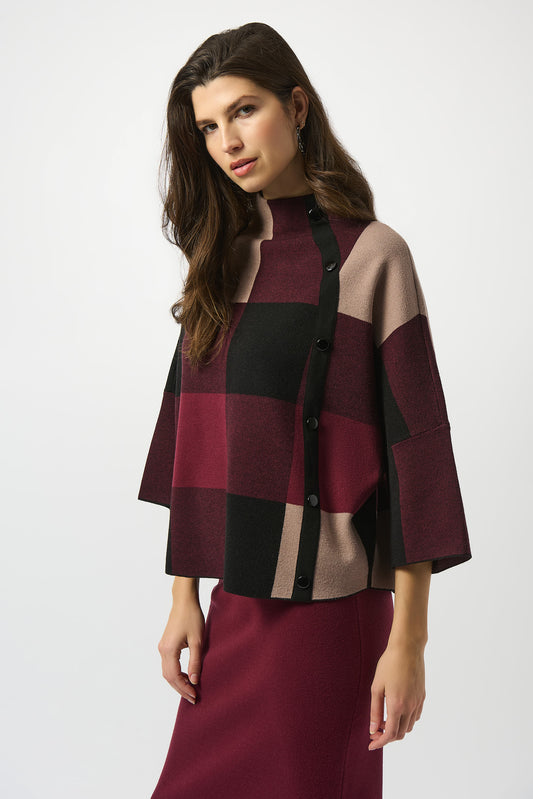 Suéter de punto con estampado de tartan rojo merlot y negro 243948F25