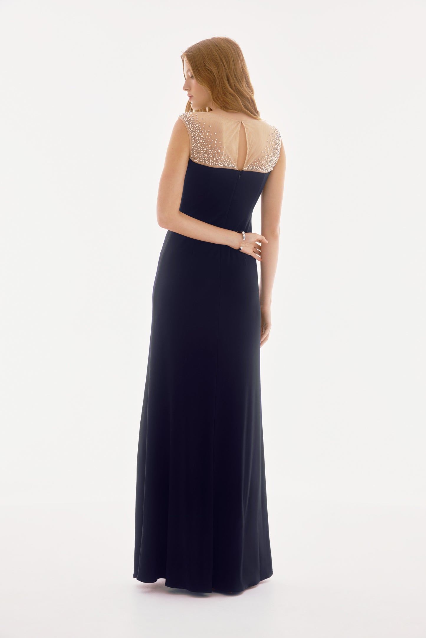 Vestido sin mangas con malla azul marino 251713 | Signature