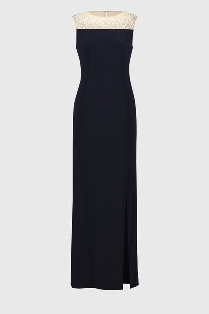 Vestido sin mangas con malla azul marino 251713 | Signature