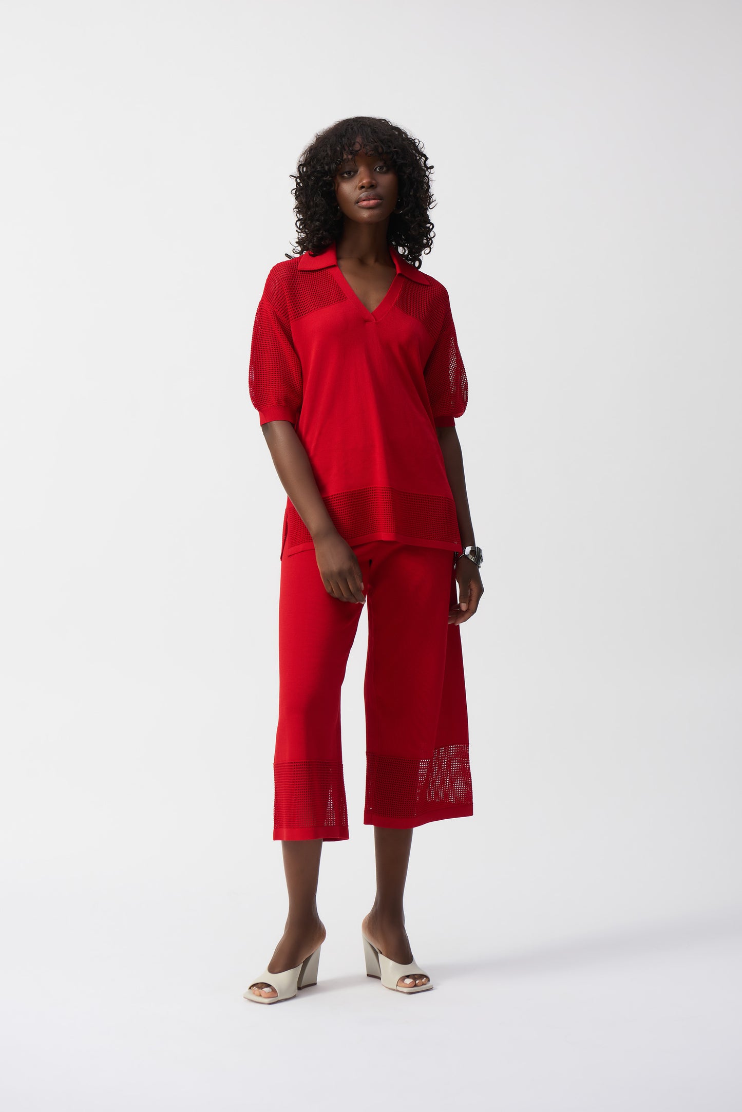 Jersey de punto con detalle de pointelle rojo radiante 251925