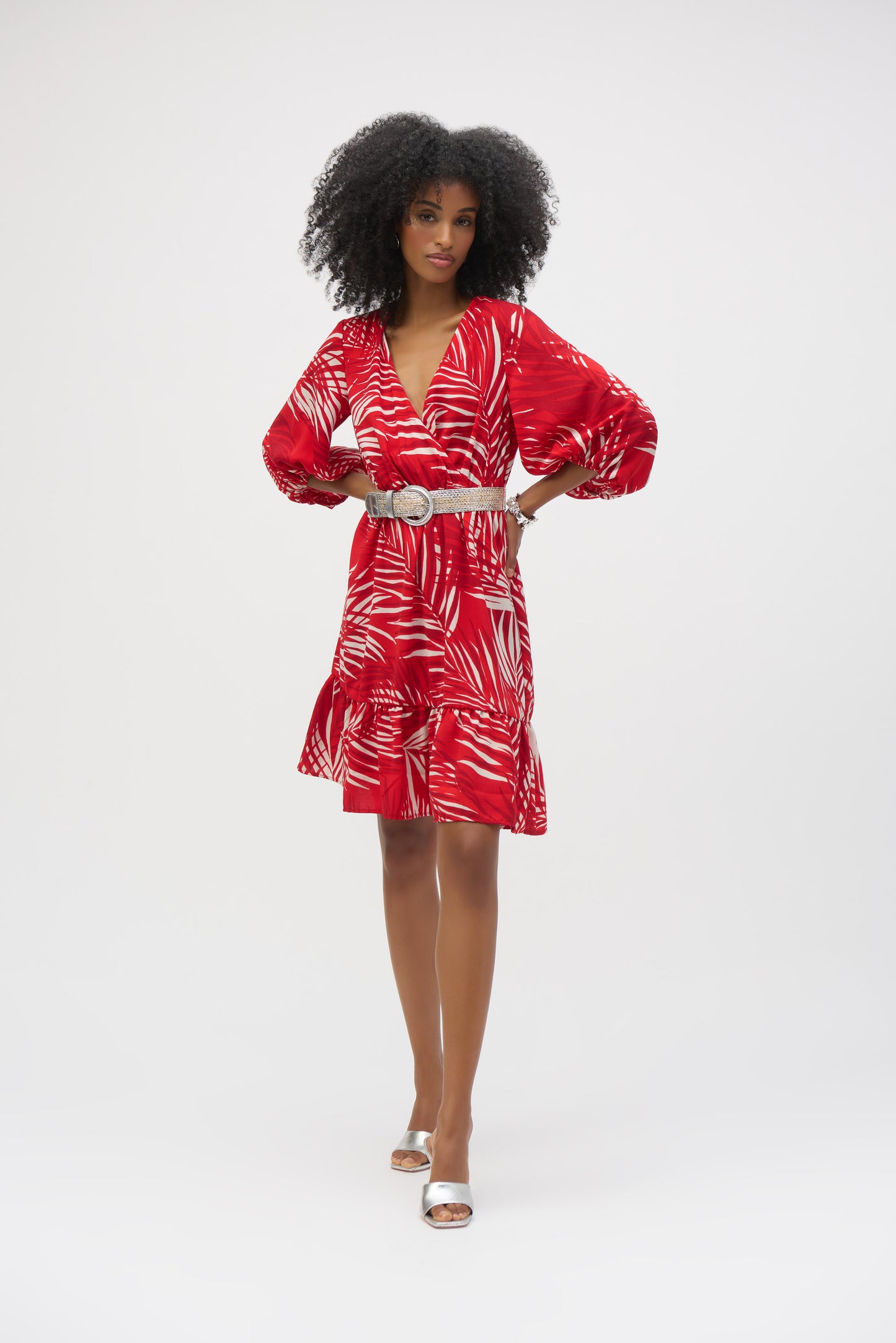 Vestido de gasa con estampado tropical rojo 252089