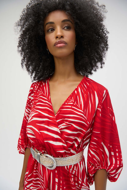 Vestido de gasa con estampado tropical rojo 252089