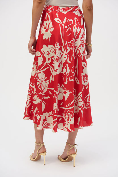 Falda de raso con estampado floral de línea A 252176