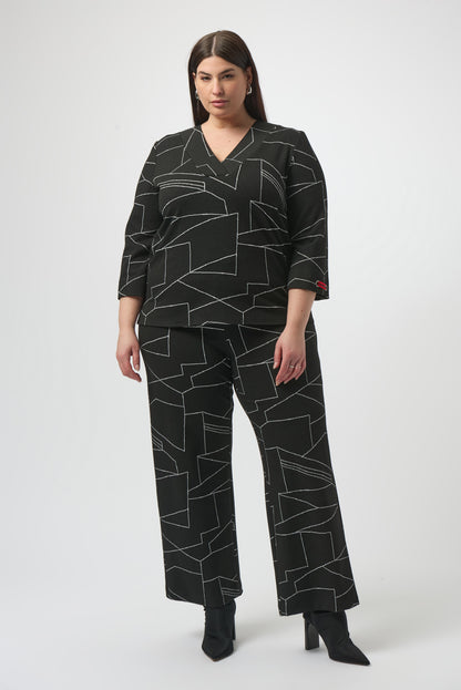 Pantalón de pierna ancha con estampado abstracto negro 253080