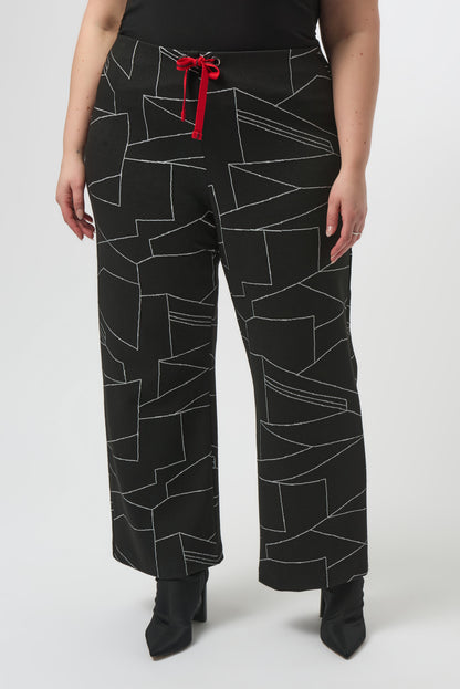 Pantalón de pierna ancha con estampado abstracto negro 253080