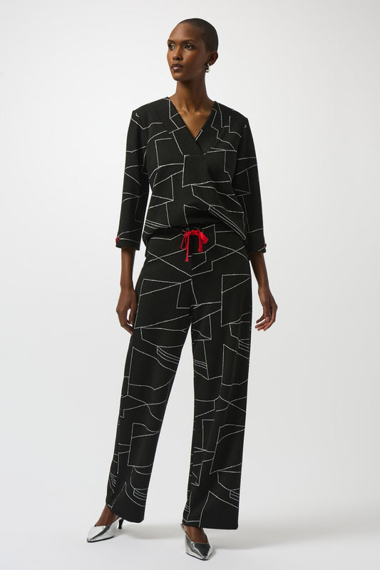 Pantalón de pierna ancha con estampado abstracto negro 253080