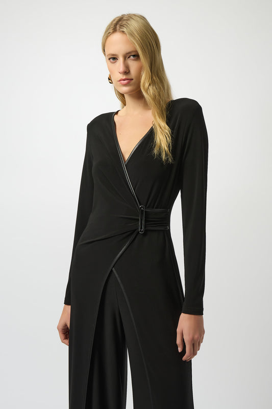 Jumpsuit de pierna ancha con polipiel negro 253249