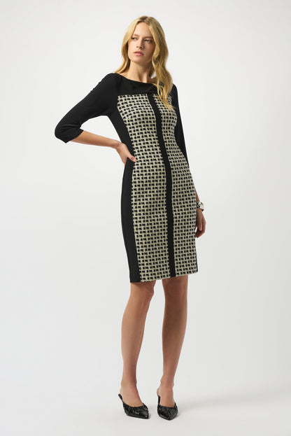 Vestido tubo con estampado geométrico negro y beige 253284