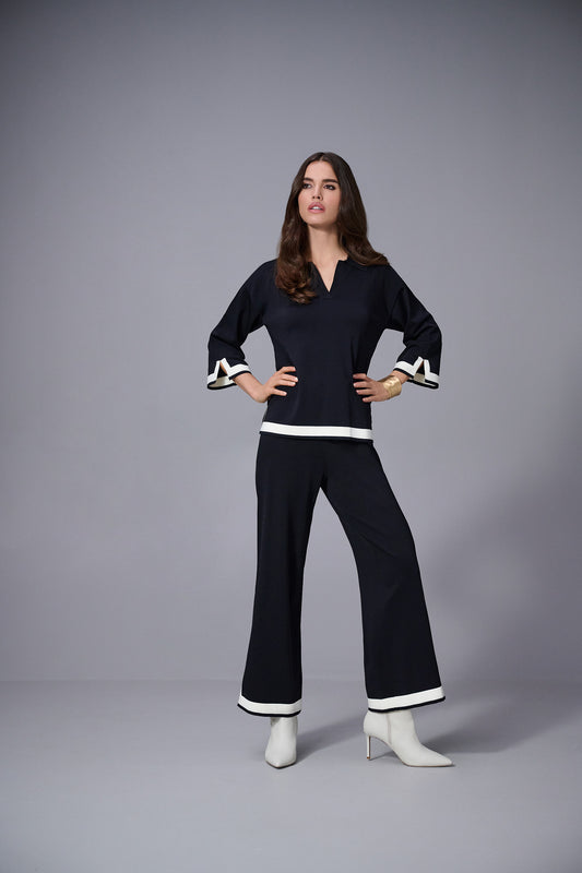 Blusa de punto con bloques de color negro y vainilla 253909
