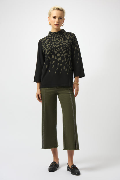 Jersey de jacquard con estampado animal negro y verde 253912