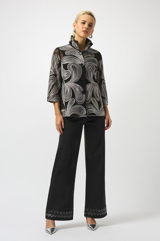Chaqueta de malla bordada negro 253949
