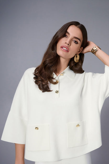 Jersey con cuello polo blanco invierno 253962