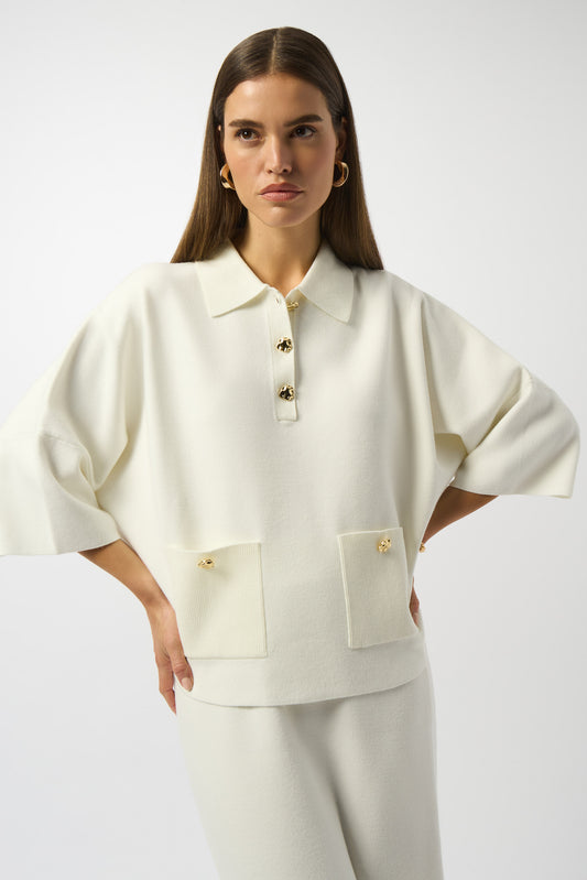 Jersey con cuello polo blanco invierno 253962