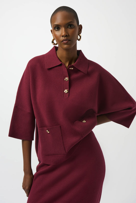 Jersey con cuello polo rojo merlot 253962