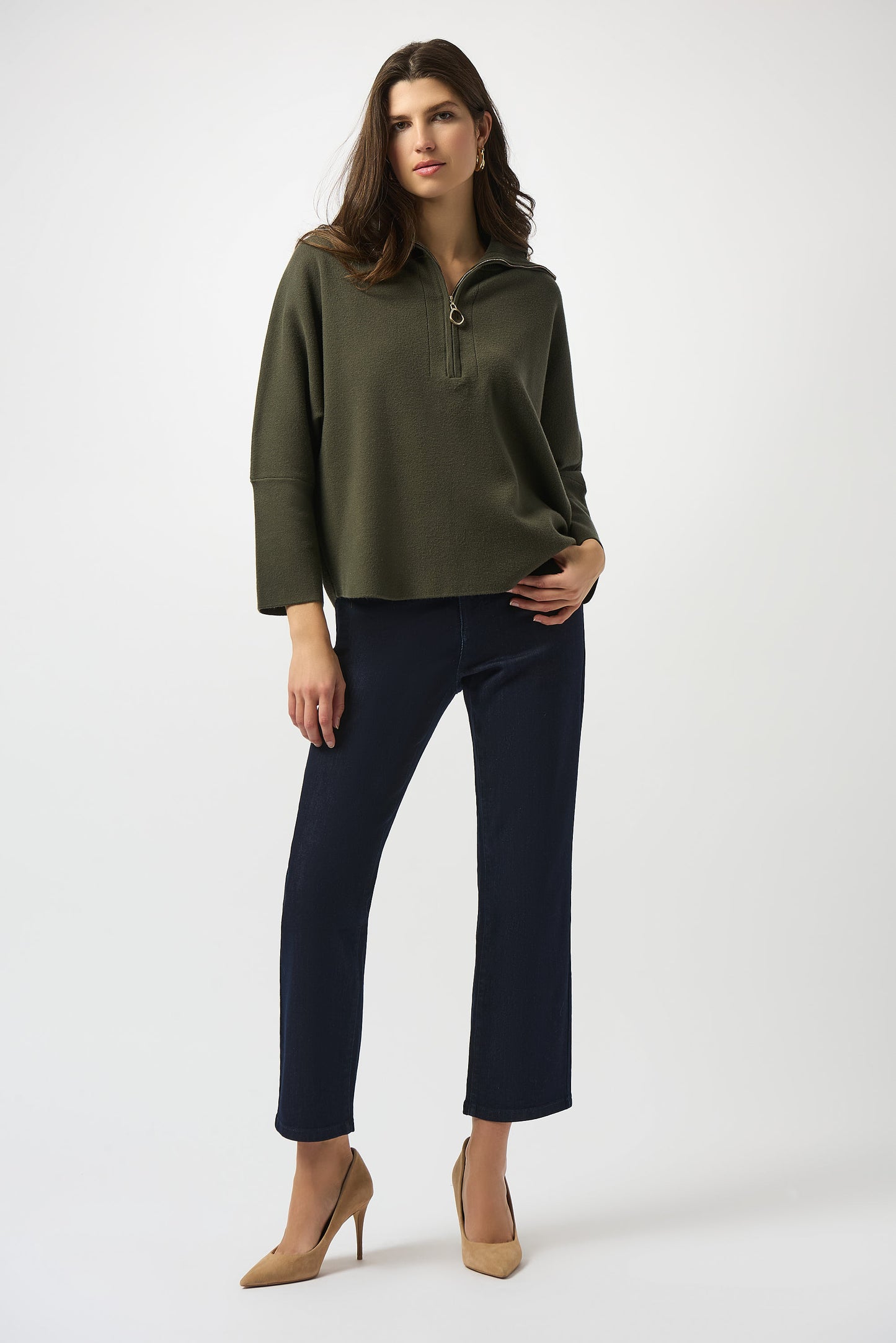 Jersey boxy de punto con cuello con cremallera verde aguacate 253963