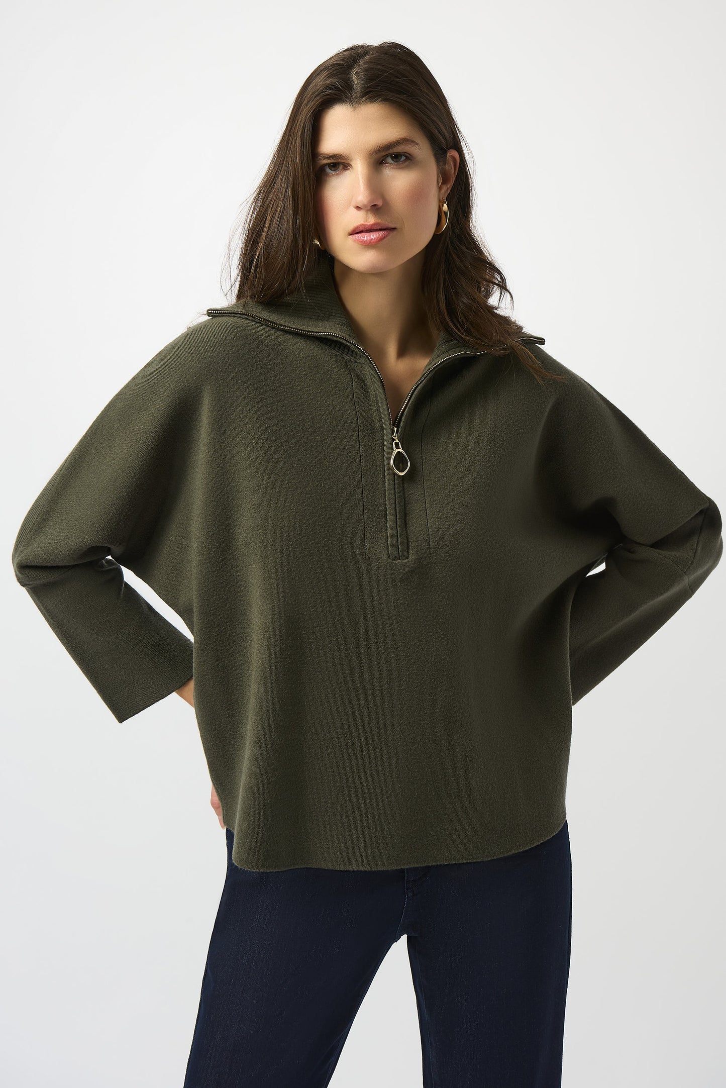 Jersey boxy de punto con cuello con cremallera verde aguacate 253963